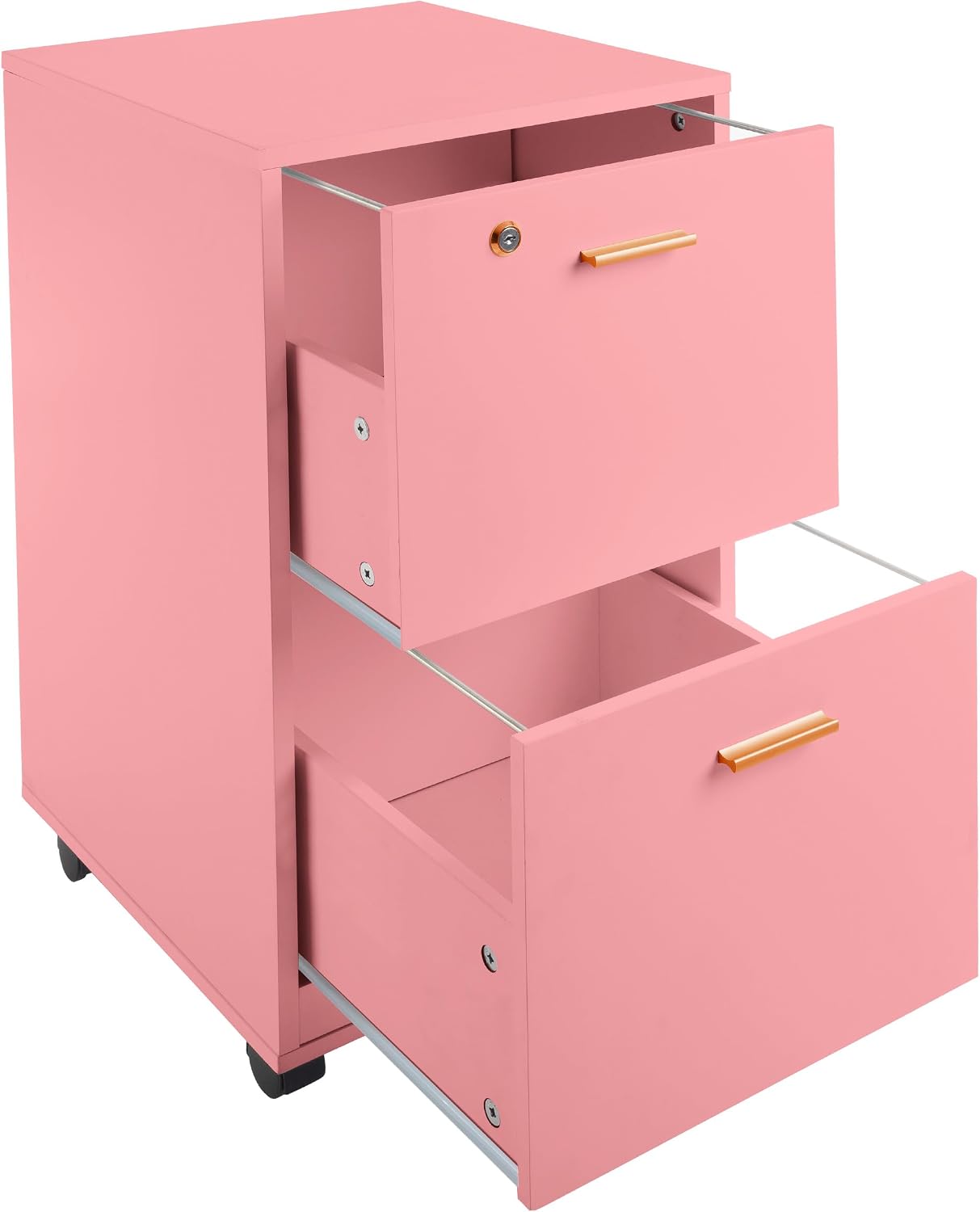 Lavish Home 2-Drawer Wooden File Cabinet with Lock, Pink, 16” x 27” | Rolling Filing Organizer with Deep Drawer Storage for Under the Desk, Home, or Office