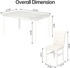 Hooseng Dining Room Table Set 5 Piece Dining Table Set Marble Dining Table 4 Chair Dining Table Set for Kitchen Living Room Breakfast Small Spaces (White)