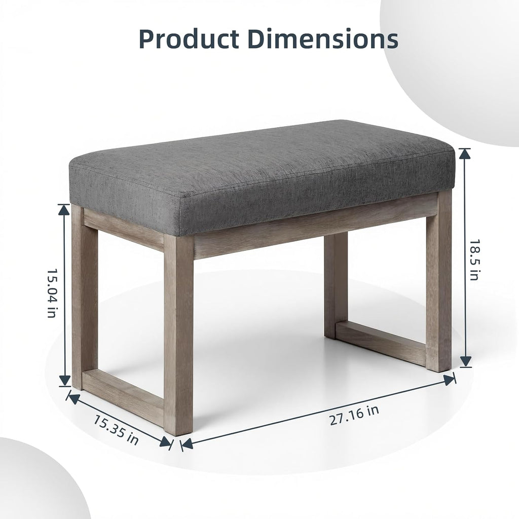 CangLong 27 Inch Wide Rectangle Ottoman Bench Grey Footstool, Linen Look Polyester Fabric for Living Room, Bedroom, Grey