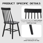 Black Dining Chairs Set of 6, Farmhouse Windsor Spindle Back | 17.5" Wide Seat, Solid Wood, Armless Design, Mid Century Modern, Kitchen & Dining Room Chairs, Easy Assembly