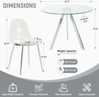 Round Dining Table Set for 4, 39" Clear Tempered Glass Table with Sliver Metal Legs and 4 Transparent Acrylic Chairs, Compact Modern Kitchen Table Set for Small Space Dining Room (Sliver)