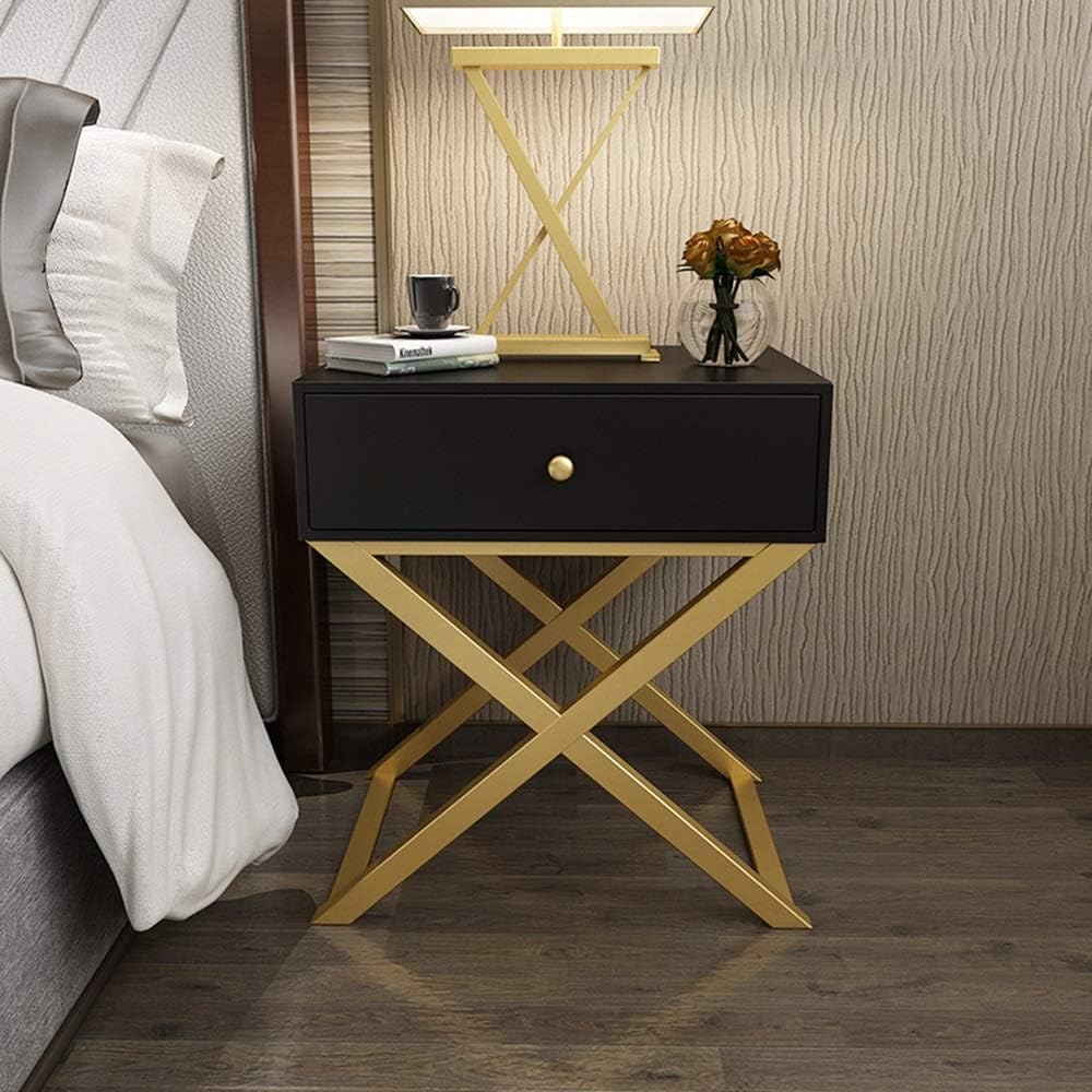 Telephone Table, Bedside Table with 1 Drawer Storage Rack Living Room Sofa Side Table Telephone Table L40W41.5H59CM(Color:Black)