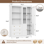 Cyclysio Farmhouse Kitchen Pantry Cabinets - 80" Tall Wood Kitchen Storage Cabinets with Adjustable Shelves & Doors & Drawers, Versatile Storage for Living Room, Kitchen, Set of 2 (White)