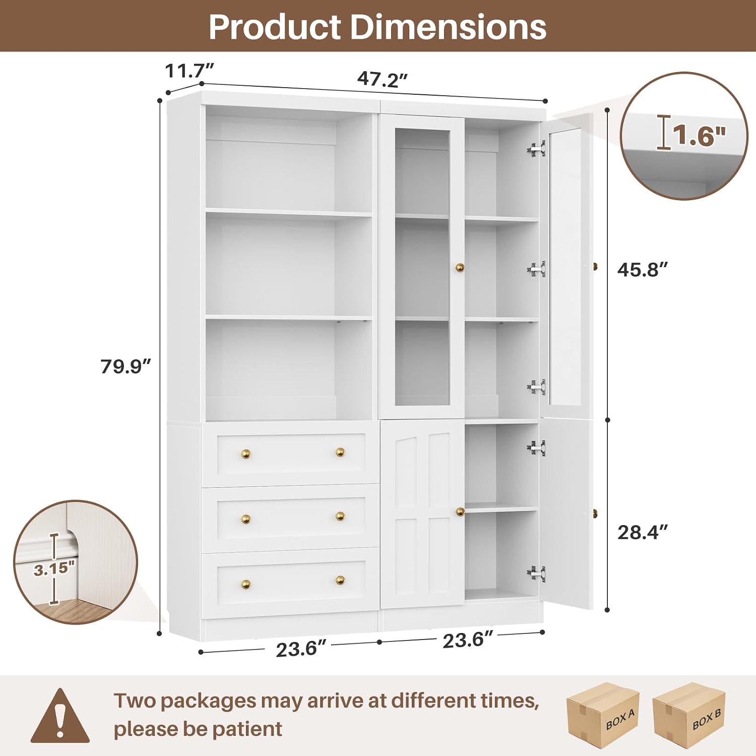 Cyclysio Farmhouse Kitchen Pantry Cabinets - 80" Tall Wood Kitchen Storage Cabinets with Adjustable Shelves & Doors & Drawers, Versatile Storage for Living Room, Kitchen, Set of 2 (White)