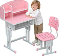 hatleues Kids Desk and Chair Set for 3-12 Year Old, Height Adjustable School Study Desk with Storage Drawer & Book Stand, Ergonomic Student Writing Table for Girls Boys Pink