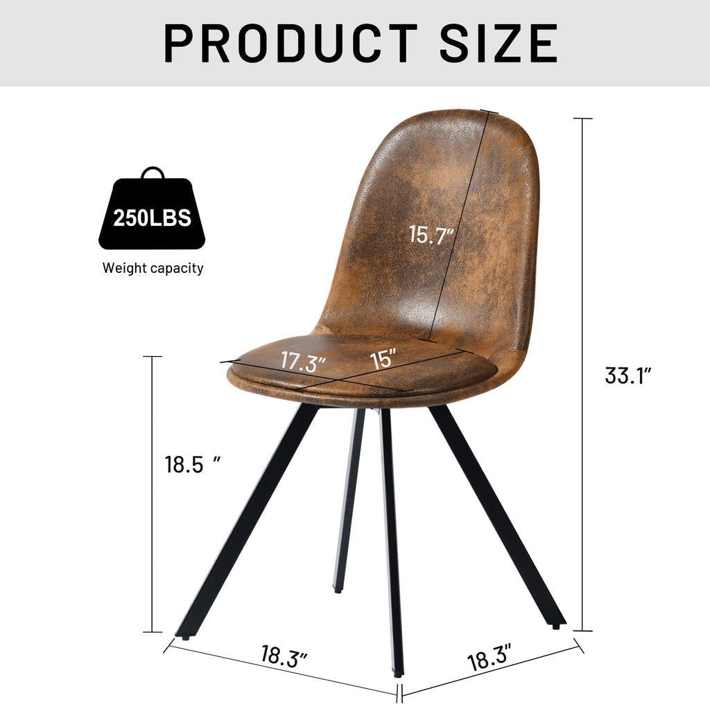 FurnitureR Set of 4 Swivel Suede Dining Chairs, Armless Mid-Back Upholstered Side Chairs with Padded Seat and Metal Legs, Comfortable Fabric Chair for Dining Room, Kitchen, Café, Restaurant – Brown