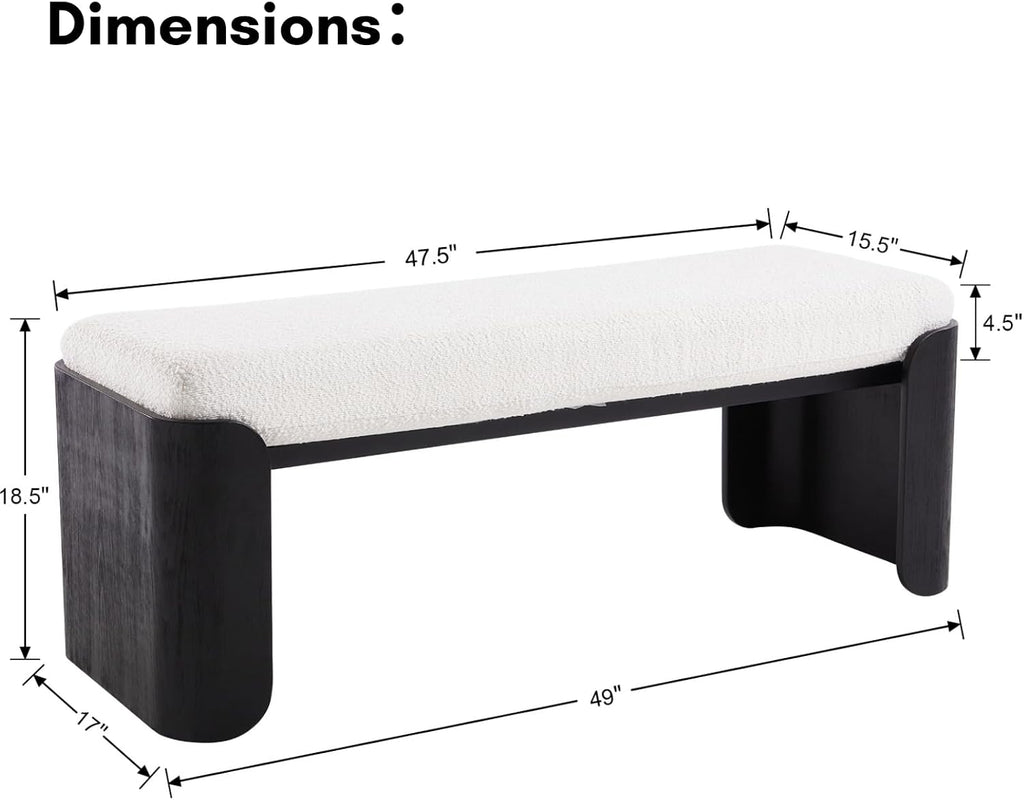 DUOMAY Modern White Sherpa Bedroom Bench, 49" Wide Long Entryway Bench with Solid Wood Legs Upholstered Dining Bench Ottoman for Living Room Indoor