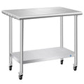Stainless Steel Table with Wheels 24 x 36 Inch Commercial Stainless Steel Prep Table, Metal Table for Kitchen Restaurant Garage