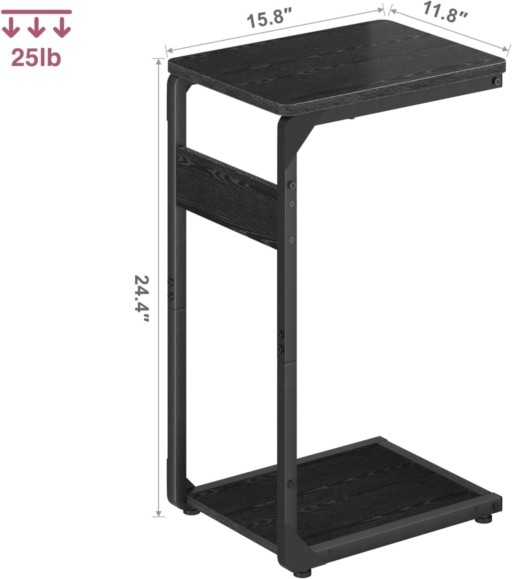 Wood Pedestal Small Sofa Side Table for Couch C Shaped End Table TV Trays Eating, Coffee Drink Dinner Food TV Tray Tables Slide Under Couch Night Stand Over Bedroom Bedside Living Room Black ET-YB-BK1