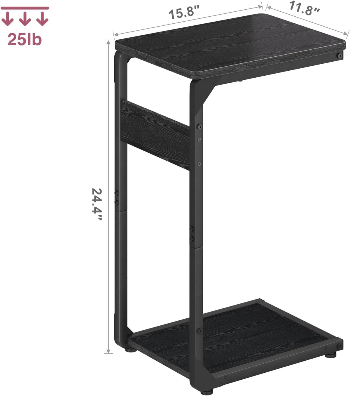 Wood Pedestal Small Sofa Side Table for Couch C Shaped End Table TV Trays Eating, Coffee Drink Dinner Food TV Tray Tables Slide Under Couch Night Stand Over Bedroom Bedside Living Room Black ET-YB-BK1