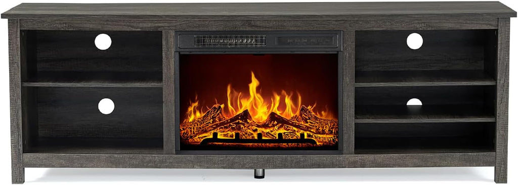AMERLIFE 70" Fireplace TV Stand with 23" Electric Fireplace for 80" TVs | Rustic Grey, Wood Texture Finish, Farmhouse Style, Entertainment Stand, Media TV Console, Storage Cabinet, Living Room