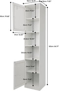 64" Tall Bathroom Cabinet, White Floor Standing Storage | Narrow unit with adjustable shelves & louvered doors, ideal for bathroom, laundry room, maximizing vertical space.