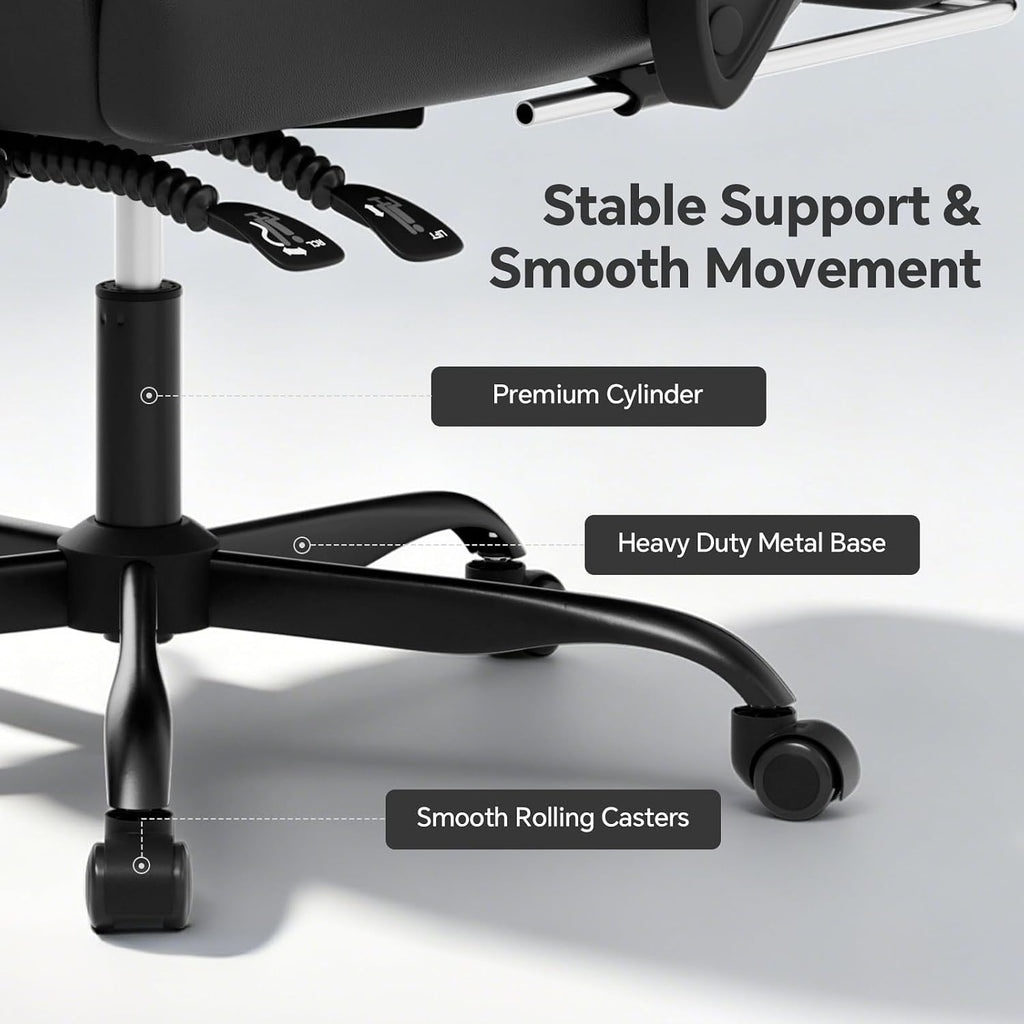 Gaming Chair, Computer Office Chair with Footrest, Adjustable Height & Backrest Gaming Chairs with Swivel for Adults, High Back PU Leather Ergonomic Chair with Lumbar Support, Black
