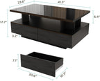 MHOM 41.3" LED Coffee Table, Modern High Gloss Living Room Table with 4 Drawers, Stylish Center Table for Living Room, Office and Apartment, Black