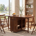 Folding Drop Leaf Dining Table and Hidden Chairs for Small Spaces Kitchen | Fully Assembled, Space Saving, Storage Table & 4 Lockable Wheels, Solid Wood & Wood Grain Finish, Walnut