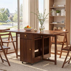 Folding Drop Leaf Dining Table and Hidden Chairs for Small Spaces Kitchen | Fully Assembled, Space Saving, Storage Table & 4 Lockable Wheels, Solid Wood & Wood Grain Finish, Walnut