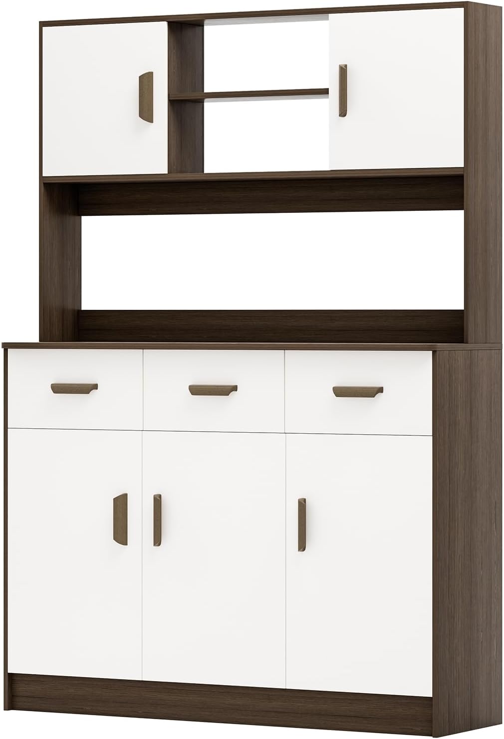 Talent Star Pantry Cabinets for Kitchen Storage, Freestanding Hutch Cabinet with Buffet Cupboard, Utility Pantry with Microwave Stand, Household Wall Tall Sideboard with 3 Drawers Grey