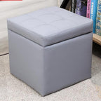 Luxurious Ottoman with Storage,Upholstered Storage Ottoman Padded Seat for Living Room Bedroom,Faux Leather Small Cube Foot Rest Stool with Hinged Lid (Grey)