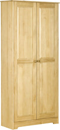HOMCOM 67" Pinewood Kitchen Pantry Storage Cabinet, Freestanding Cabinets with Adjustable Shelves, Solid Wood Food Pantry with Soft-Close Doors for Living Room Dining Room, Light Brown