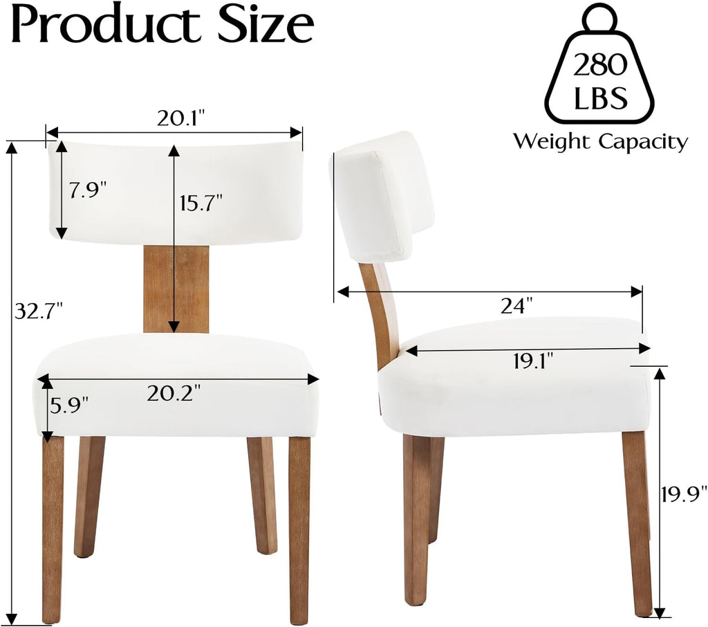 Upholstered Dining Chairs Set of 2, Mid Century Modern Linen Dining Chairs, Armless Side Chairs with Curved Back and Wood Legs for Kitchen, Dining Room, Living Room, Cream