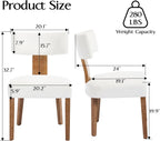 Upholstered Dining Chairs Set of 2, Mid Century Modern Linen Dining Chairs, Armless Side Chairs with Curved Back and Wood Legs for Kitchen, Dining Room, Living Room, Cream