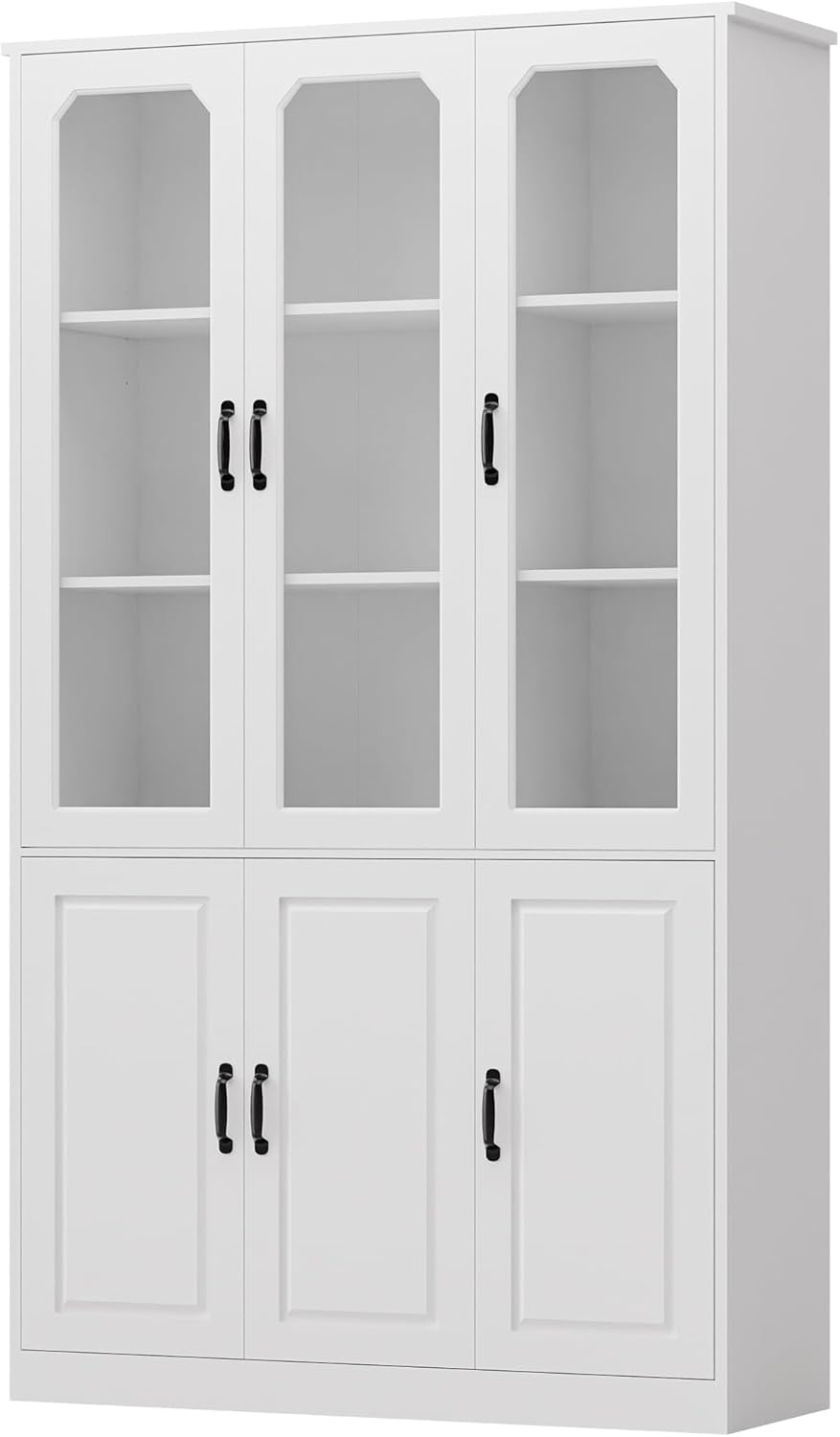 MU 78.7" Tall Kitchen Pantry with 3 Glass Doors, Freestanding China Cabinet with Adjustable Shelves, Large Kitchen Pantry Storage Cabinet Cupboard for Dining Room, Living Room, White (X-Large, 46" W)