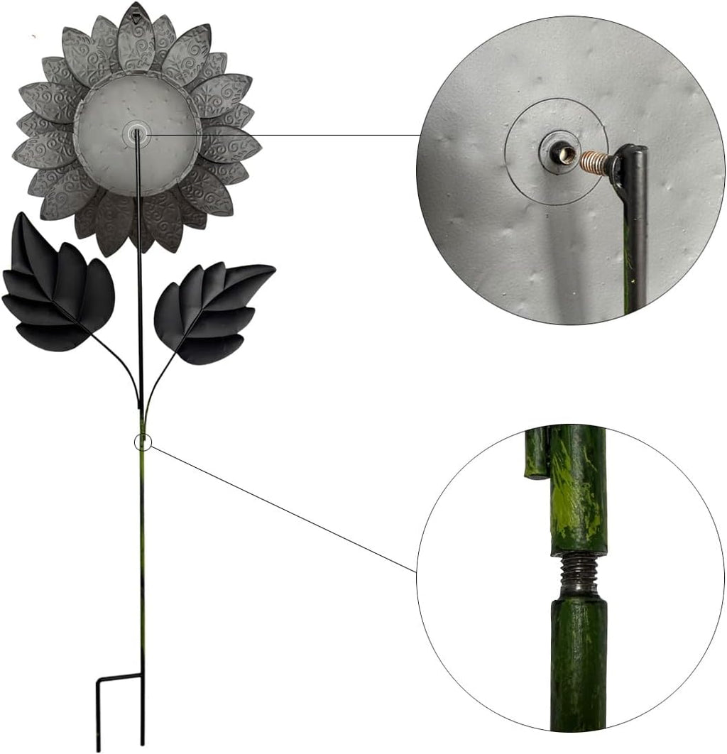 Outdoor Metal Sunflower Stakes, 40 Inch Height, 13 Inch Flower Head, Garden Decor, Set of 2