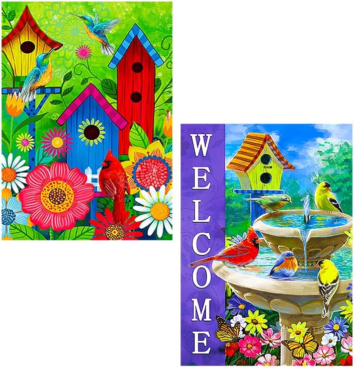 2 pieces spring summer bird garden flag welcome flag, vertical double-sided small yard flag 12 x 18 inches for outdoor family seasonal farmhouse yard lawn outdoor decoration