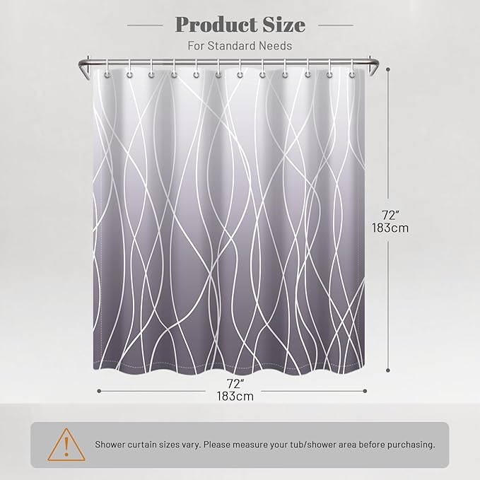 Punkray Ombre Purple Shower Curtain for Bathroom with Hooks, White Shower Curtain Set, Stripe Bath Curtains Decorative Shower Curtains Water Repellent Washable, 72 x 72