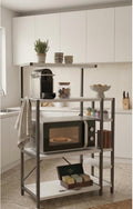 SODEF Coffee Station Cabinet with Microwave Shelf – 7-Tier Kitchen Organizer Rack – Modern Black Metal & White Wood Console - Black, 22x54 inch