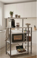 SODEF Coffee Station Cabinet with Microwave Shelf – 7-Tier Kitchen Organizer Rack – Modern Black Metal & White Wood Console - Black, 22x54 inch