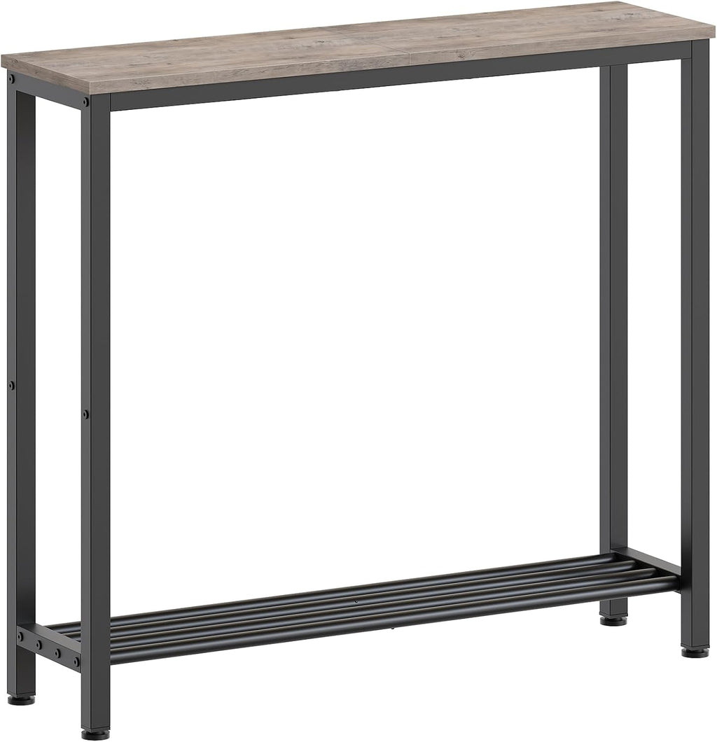 YATINEY Narrow Console Table, 2-Tier Small Sofa Table, 29.5" Thin Entryway Behind Couch Table with Shelves, Industrial Hallway Table, for Living Room, Foyer, Greige and Black CT03BG