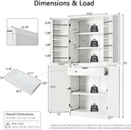 72" Tall Kitchen Pantry with Hidden Drawer, 8 Door Shelves & 3 Adjustable Shelves Farmhouse Cabinet, Versatile Cupboard for Kitchen, Dining & Bathroom (White)