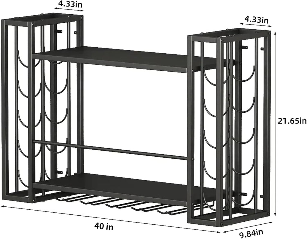 Wall Mounted Wine Rack with Glass Holder, 40" W x 9.8" D x 21.6" H | Hanging Floating Bar Liquor Shelves, Metal Bottle Holder Wine Storage Display Shelf for Home Bar Dining Room Kitchen