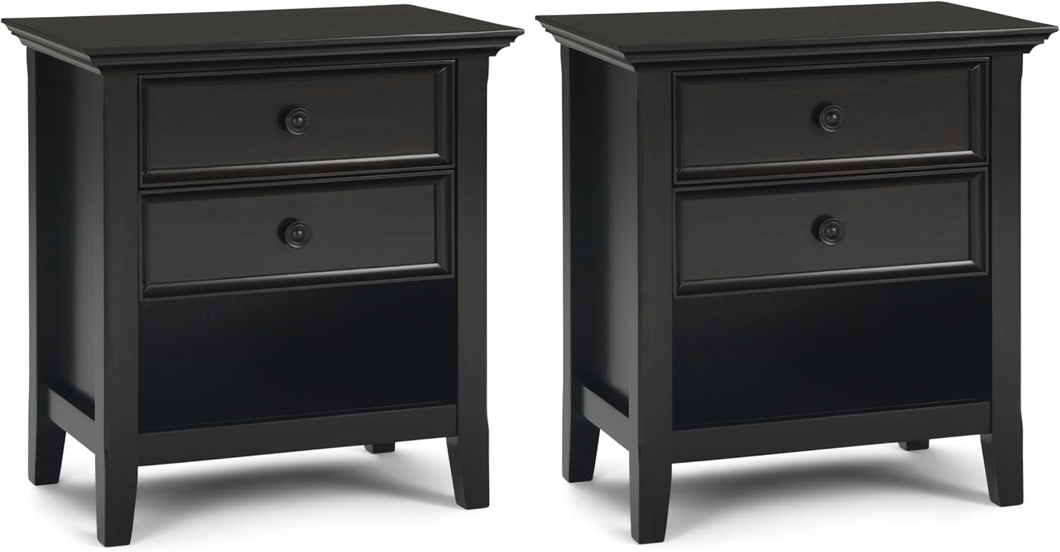 SIMPLIHOME Amherst Solid Wood 24 inch Wide Traditional-Style Bedside Nightstand Tables in Hickory Brown for the Living Room and Bedroom (Set of 2)