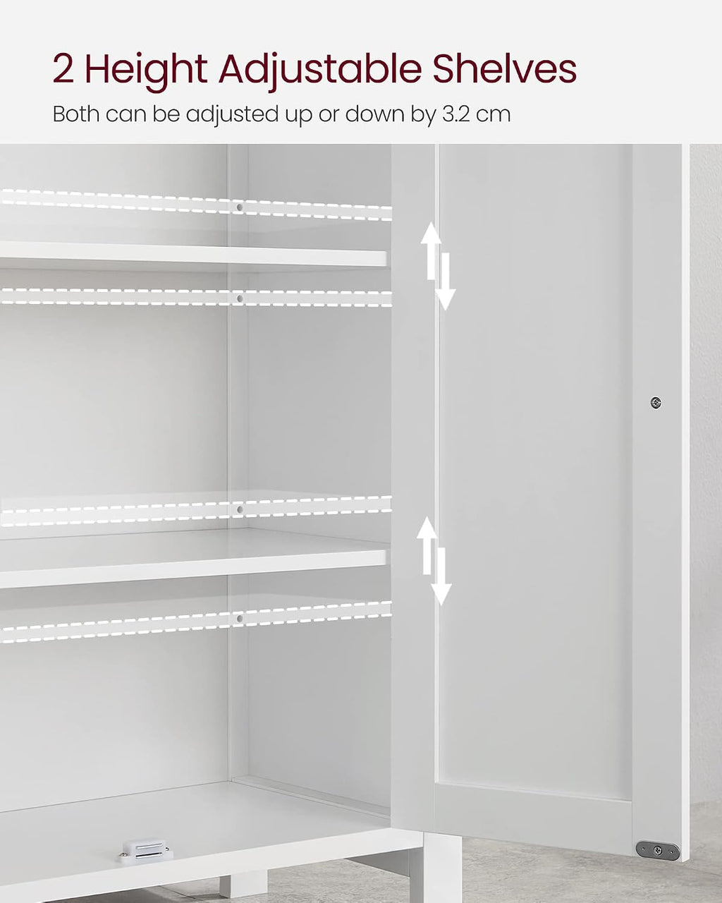 VASAGLE Floor Storage Cabinet, Freestanding Storage Unit with 2 Adjustable Shelves, for Bathroom Living Room Dining Kitchen, 11.8 x 23.6 x 31.5 Inches, Cloud White UBCB60WV1