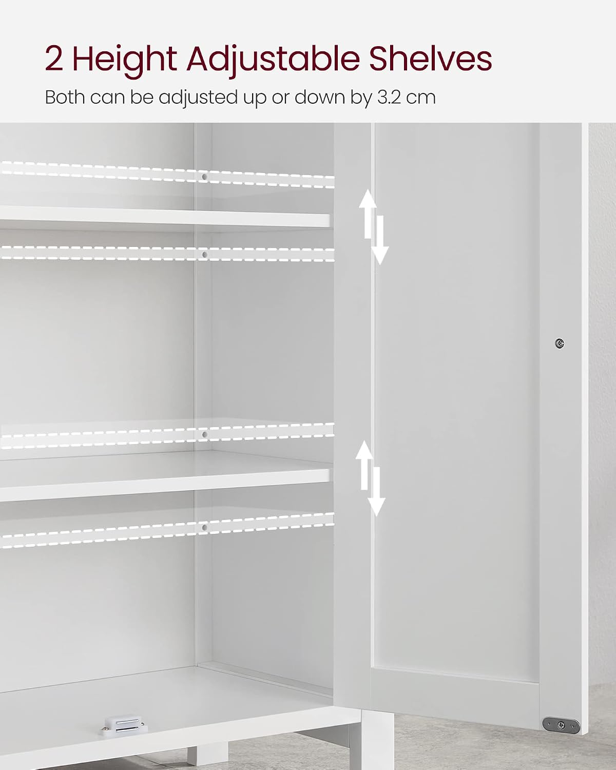 VASAGLE Floor Storage Cabinet, Freestanding Storage Unit with 2 Adjustable Shelves, for Bathroom Living Room Dining Kitchen, 11.8 x 23.6 x 31.5 Inches, Cloud White UBCB60WV1
