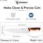 12 Inch Professional Chef Knife with Ergonomic Handle – NSF Certified Stainless Steel Kitchen Knife, Serrated Wave Teeth, Durable and Sharp Blade, DT 11 Series, Orange