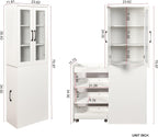 KEIKI 70.87" H Kitchen Pantry Storage Cabinet with Pull-Out Shelf, Glass Doors, Tall Modern Wooden Display Cabinet, Bookshelf, Bookcase, Food Pantries for Dining Room, Living Room Home Office, White