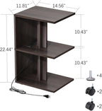 End Table, Side Table, Nightstand, USB Ports and Outlet，3-Tier Storage Shelf, Sofa Table for Small Space, Living Room, Bed Room(Brown)