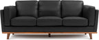 Valencia Artisan Full Leather Sofa 88” | Pure Full Italian Nappa Leather Couch, Solid Wood Accent, Ultimate Comfort, Black
