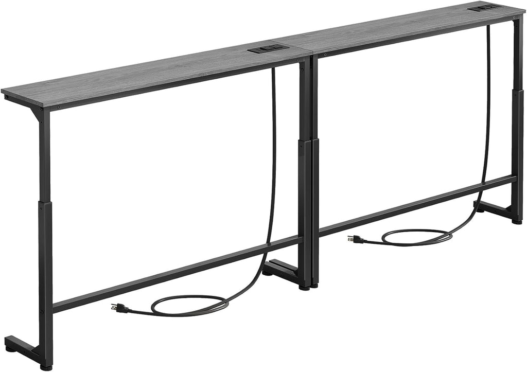 Kitstorack Narrow Sofa Table with Charging Station, 78.8" Behind Couch Table, Adjustable 24.4"-32.7" Height, Modular 2-piece Design for sectionals, entryways, Apartments, and Narrow Living Spaces