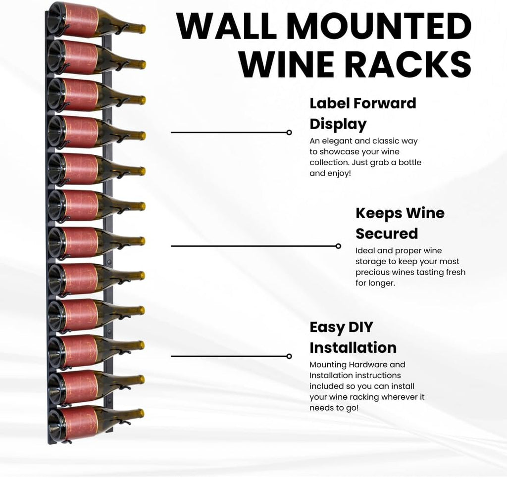Jagged Ridge Floor-to-Ceiling Wine Rack Bundle 48 Bottles – (1) Floor-to-Ceiling Frame + (4) 12-Bottle Wall-Mounted Wine Racks – Luxurious, Modern, Space-Saving Metal Design for Home, Bar, or Kitchen