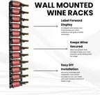 Jagged Ridge Floor-to-Ceiling Wine Rack Bundle 48 Bottles – (1) Floor-to-Ceiling Frame + (4) 12-Bottle Wall-Mounted Wine Racks – Luxurious, Modern, Space-Saving Metal Design for Home, Bar, or Kitchen