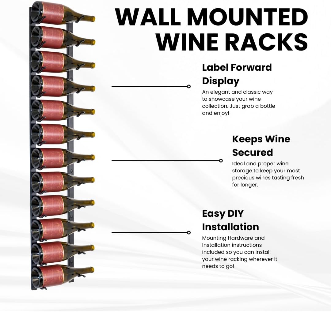 Jagged Ridge Floor-to-Ceiling Wine Rack Bundle 48 Bottles – (1) Floor-to-Ceiling Frame + (4) 12-Bottle Wall-Mounted Wine Racks – Luxurious, Modern, Space-Saving Metal Design for Home, Bar, or Kitchen