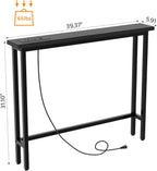 VINGLI 39" Console Table with Charging Station, 5.9" Narrow Sofa Table Behind Couch, Entryway Table with Power Outlet & 4.9 Ft Extension Cord & Adjustable Feet, for Living Room, Hallway, Black