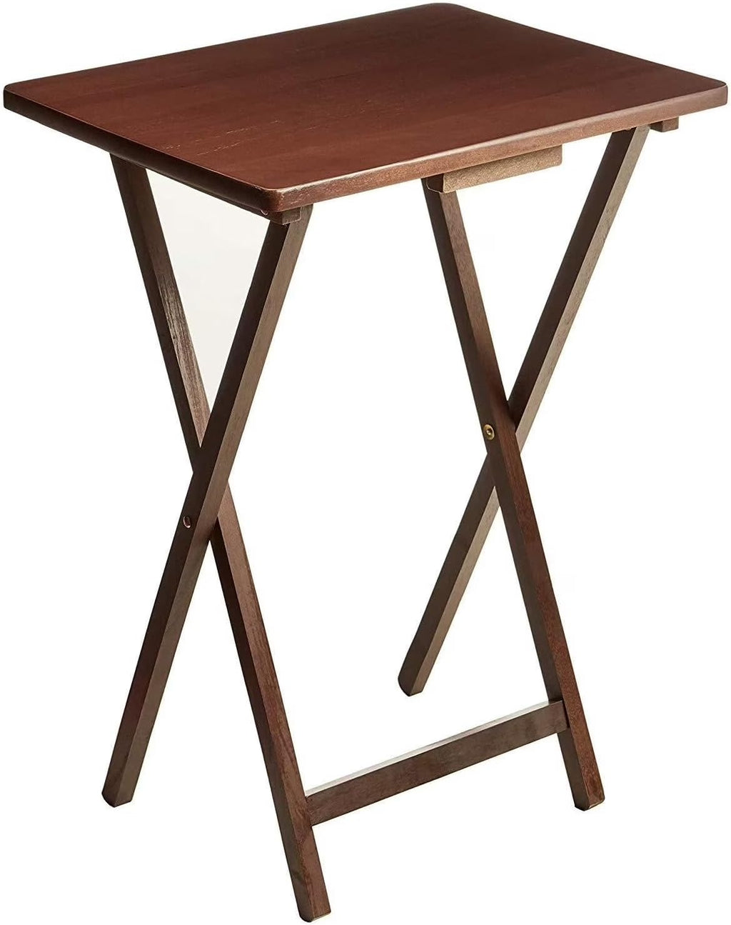 Folding TV Tray Table for Indoor Use, 1-Piece Rubberwood in Walnut or Natural Finish, 19" x 14.5" x 26" Snack Bed Desk,Space-Saving 1-Piece Snack Table, Bedside or Laptop Stand(Walnut)