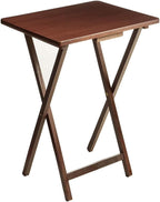 Folding TV Tray Table for Indoor Use, 1-Piece Rubberwood in Walnut or Natural Finish, 19" x 14.5" x 26" Snack Bed Desk,Space-Saving 1-Piece Snack Table, Bedside or Laptop Stand(Walnut)