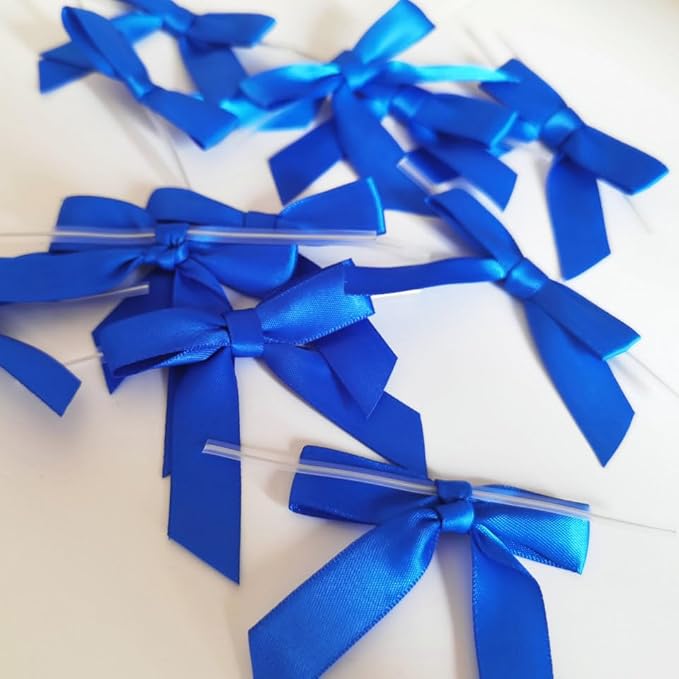 50pcs 2-1/2 Inch Blue Satin Ribbon Bows with Twist Tie Bows for Christmas Tree Decoration Gift Packing&Wrapping(Blue)