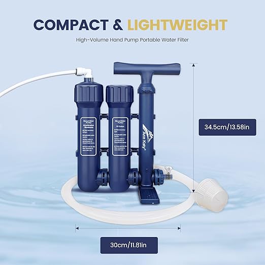 Pro Emergency Water Purification System for Survival,Portable Hand Pump Camping Water Filter,Emergency Portable Filtration for Hiking, Camping,3-Stage Water Filtration System for Family